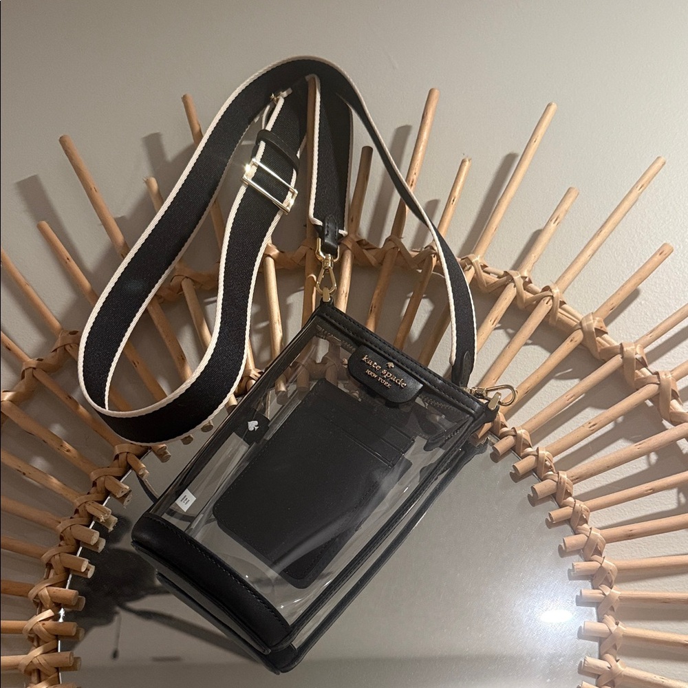 kate spade Black Clear Crossbody Phone Pouch with White-Trim Strap